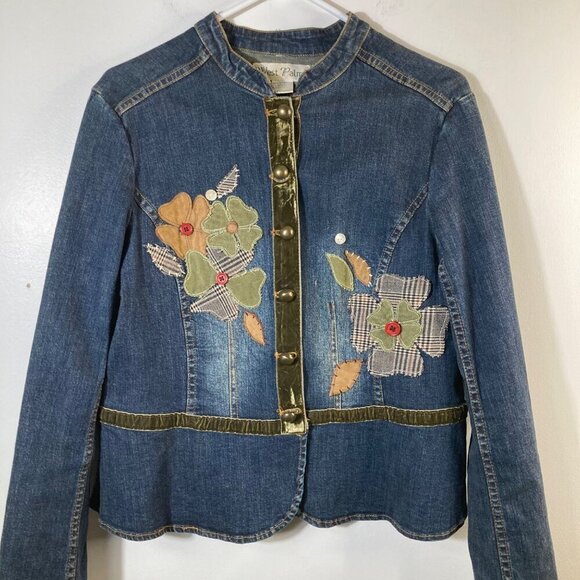 Womens Vintage‎ West Palm Blues Embroidered Denim Jacket Flowers Blue M - Picture 2 of 9